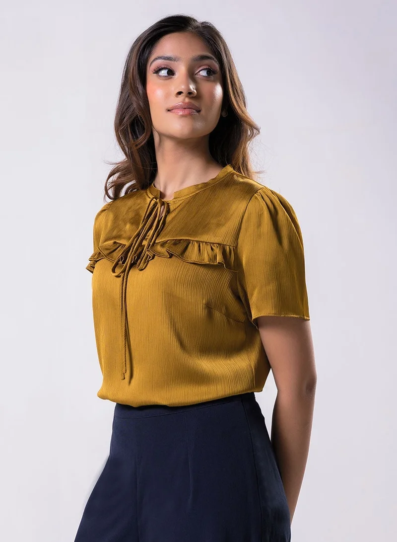 Zigzag Short Sleeve Frilled Top
